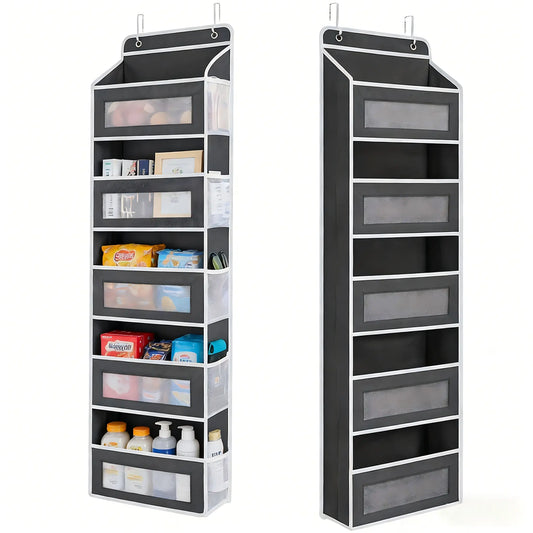 SweetHaven Door Hanging Storage Rack with 5+5 Pockets for Everyday Storage 5 Large Clear & Mesh Side Pockets for Bedrooms Bathrooms & Food Storage Rooms Grey Organizer Set 10 - 15 Kg Capacity Organizing,storage organization,bedroom storage