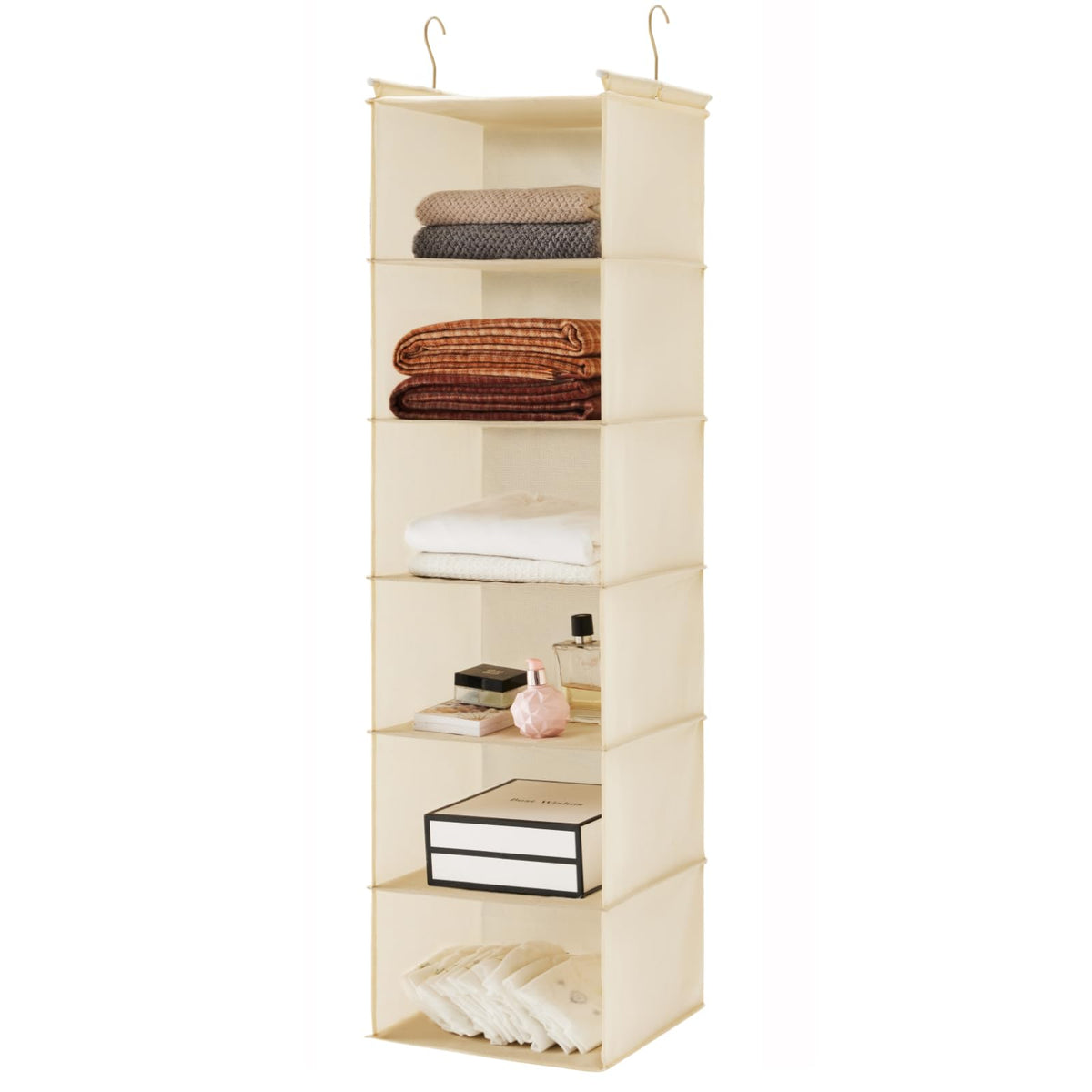 MAX Houser 6 Tier Hanging Closet Organizer with 2 Sturdy Hooks, Grey
