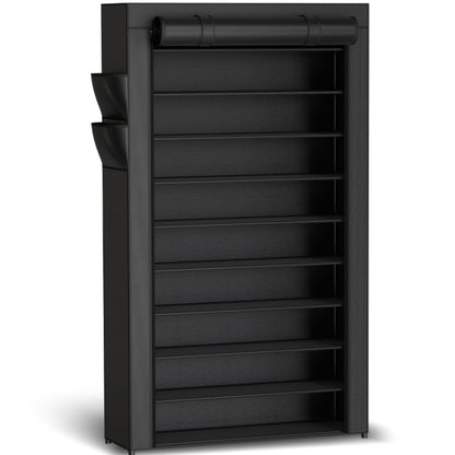Kitsure 10-Tier Shoe Rack with Cover, Vertical Shelf, 17.5" Wide, Black