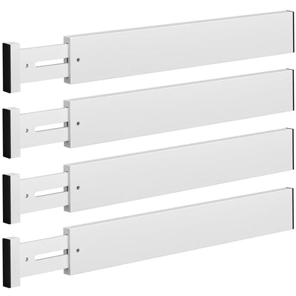 4 Pack Bamboo Drawer Dividers 17-22" Adjustable Kitchen Organizer, White