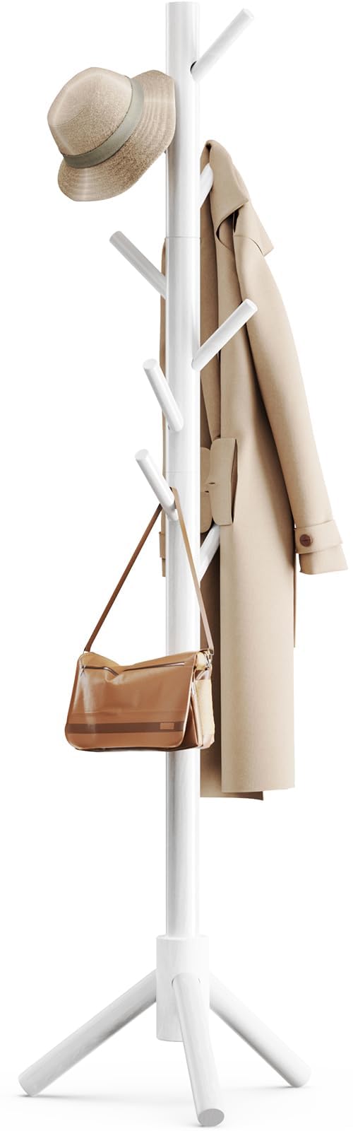 Pipishell Solid Wooden Coat Rack Freestanding with 8 Hooks, Brown