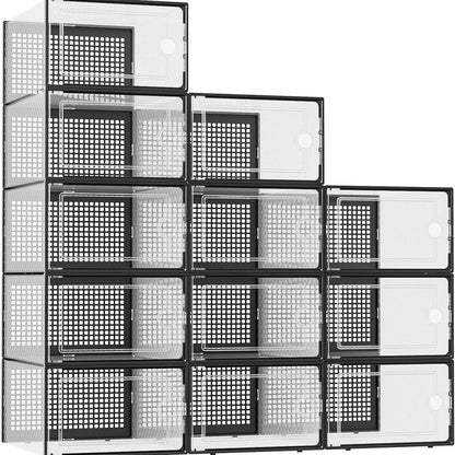 6/12/18/24/30-Pack Stackable BPA-Free Durable Plastic Shoe Storage Boxes - Dustproof, Moisture-Resistant Sneaker Organizer with Magnetic Door, Space-Saving Closet Organizer Storage for Dorm, Entryway, Easily Visible Shoes, Foldable
