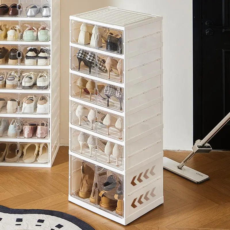 MiAoLi 10-Layer Folding Shoe Rack Organizer, Magnetic Transparent Door Plastic Shoe Cabinet with Quick Magnetic Close & Door Snap, Stackable, 20-Pair Capacity, Sturdy, No-Installation, Simple Design, Space-Saving, Indoor Furniture (TikTok Shop)