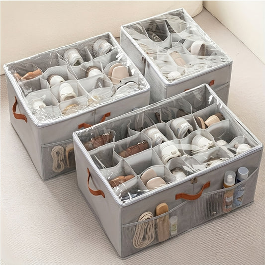 Large Shoe Organizer for Closet - Thick Transparent Foldable Stackable Shoe Storage Box with Reinforced Bottom Panels & Flip-Top Lid, Shoe Box Storage Bins/Container with Reinforced Handles, Space-Saving Shoe Rack Holder, Shoe Storage Organizer