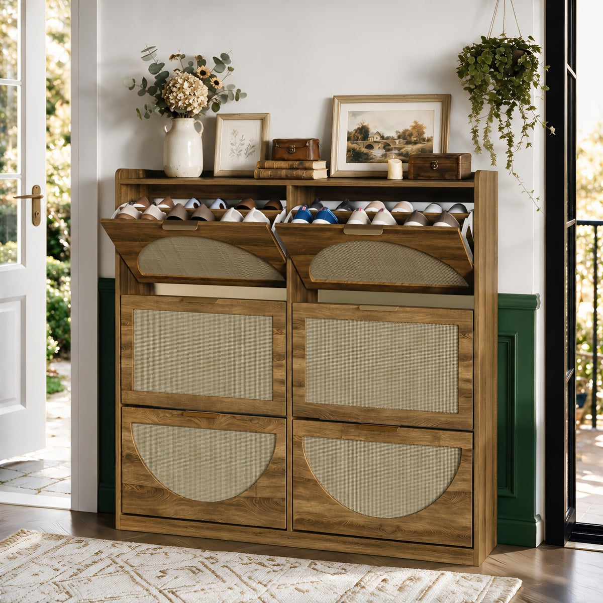Washed Gray Shoe Storage Cabinet with 6 Flip Drawers | Narrow Freestanding Shoe Cabinet and Shoe Storage Organizer with Metal Handles for Entryway, Large Shoe Rack Organizer, Modern Farmhouse Style, Ideal for Shoe Racks, Made of Particle Board