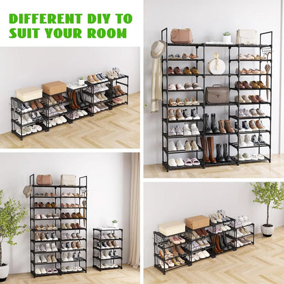 MOMOK 9 Tiers Shoe Rack Organizer,  Max Holds 55 Pairs, Metal Shoe Storage, Shelf with Hooks for Entryway, Garage, Black Footwear Organization Closet Shoe Rack