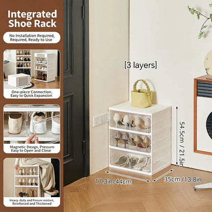 MiAoLi 10-Layer Folding Shoe Rack Organizer, Magnetic Transparent Door Plastic Shoe Cabinet with Quick Magnetic Close & Door Snap, Stackable, 20-Pair Capacity, Sturdy, No-Installation, Simple Design, Space-Saving, Indoor Furniture (TikTok Shop)