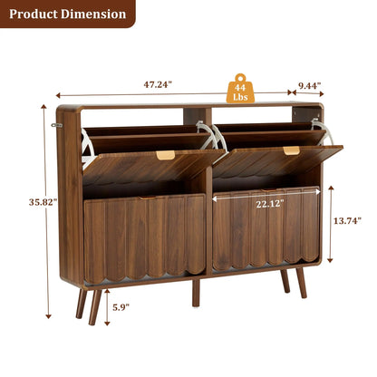 Giratree Shoe Storage Cabinet for Entryway with 2 4 Flip Drawers, Freestanding Narrow Wood Shoe Cabinet with Wave Panel, Hidden Shoe Organizer for Foyer, Hallway