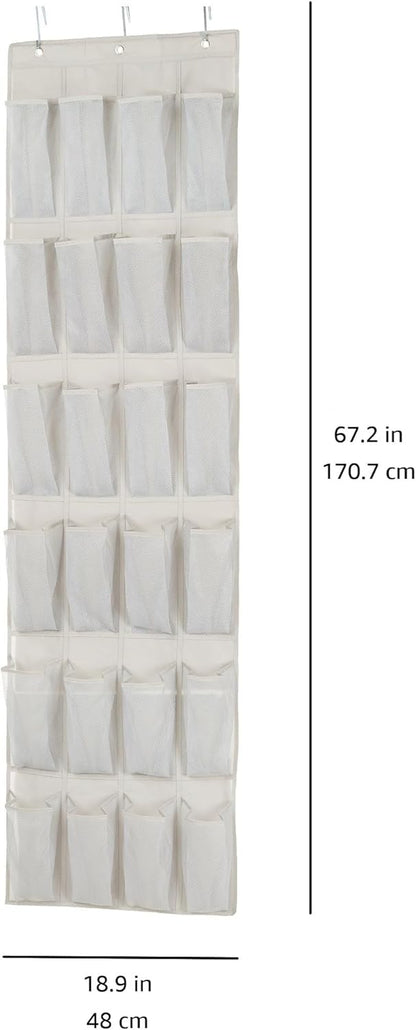 Amazon Basics 24 Medium Mesh Pocket Over-the-Door Hanging Shoe Organizer, Space Saving Shoe Storage, Light Grey