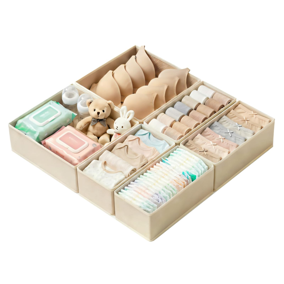 Drawer Organizer for Clothes & Underwear - 4-Pack Fabric Storage Bins with Zipper Bottom | Bra Drawer Organizer & Sock Organizer for Dresser - Foldable Baby Clothes Organizer Set, Grey