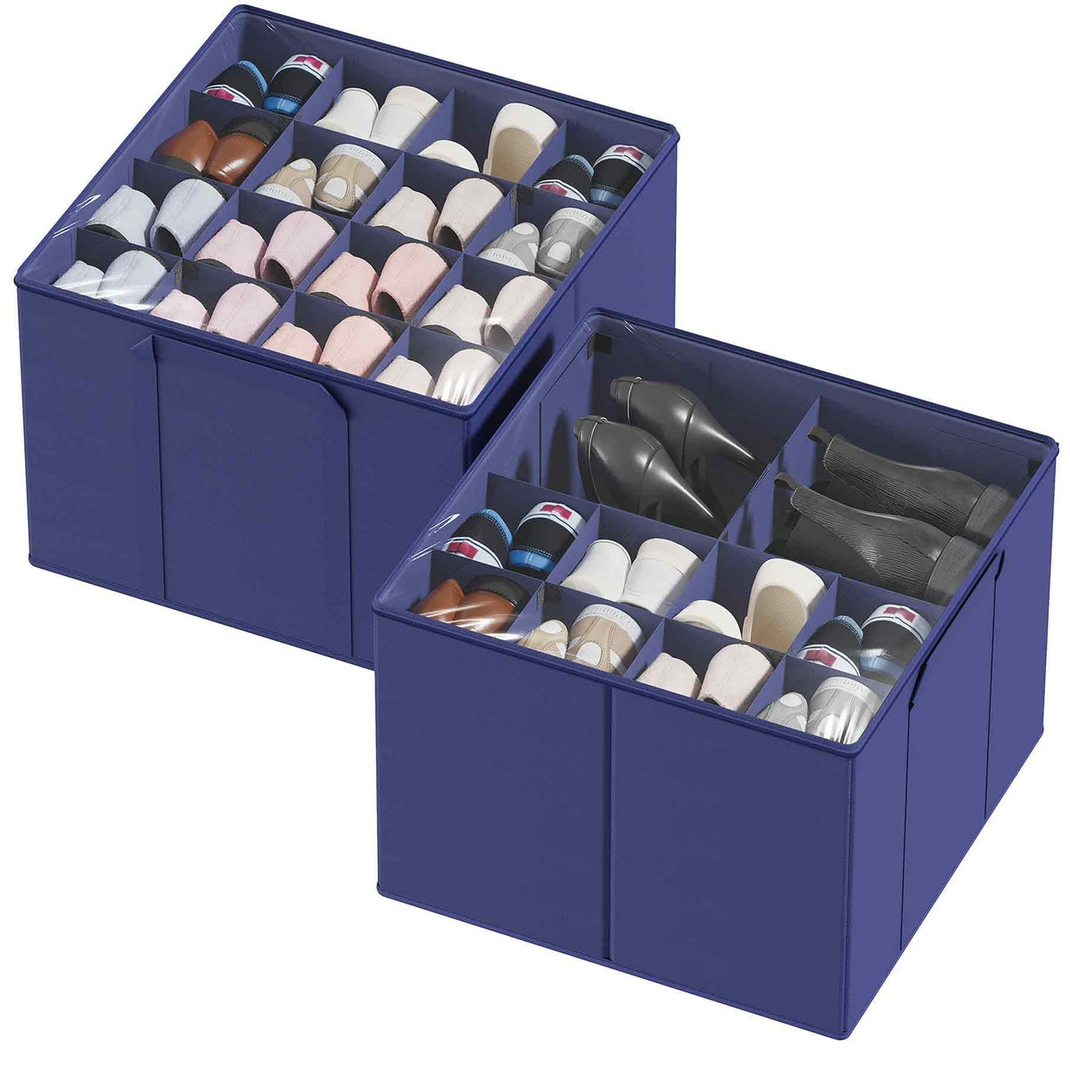 SpaceAid Shoe Organizer for Closet, 2 Pack Foldable Shoe Storage Containers Baskets Boxes Bins w/Adjustable Dividers, Fits 16-32 Pairs, Grey