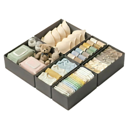Drawer Organizer for Clothes & Underwear - 4-Pack Fabric Storage Bins with Zipper Bottom | Bra Drawer Organizer & Sock Organizer for Dresser - Foldable Baby Clothes Organizer Set, Grey