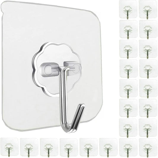 Adhesive Wall Hooks No Drill Clear Heavy Duty for Hanging Hooks 33LB 24Pack