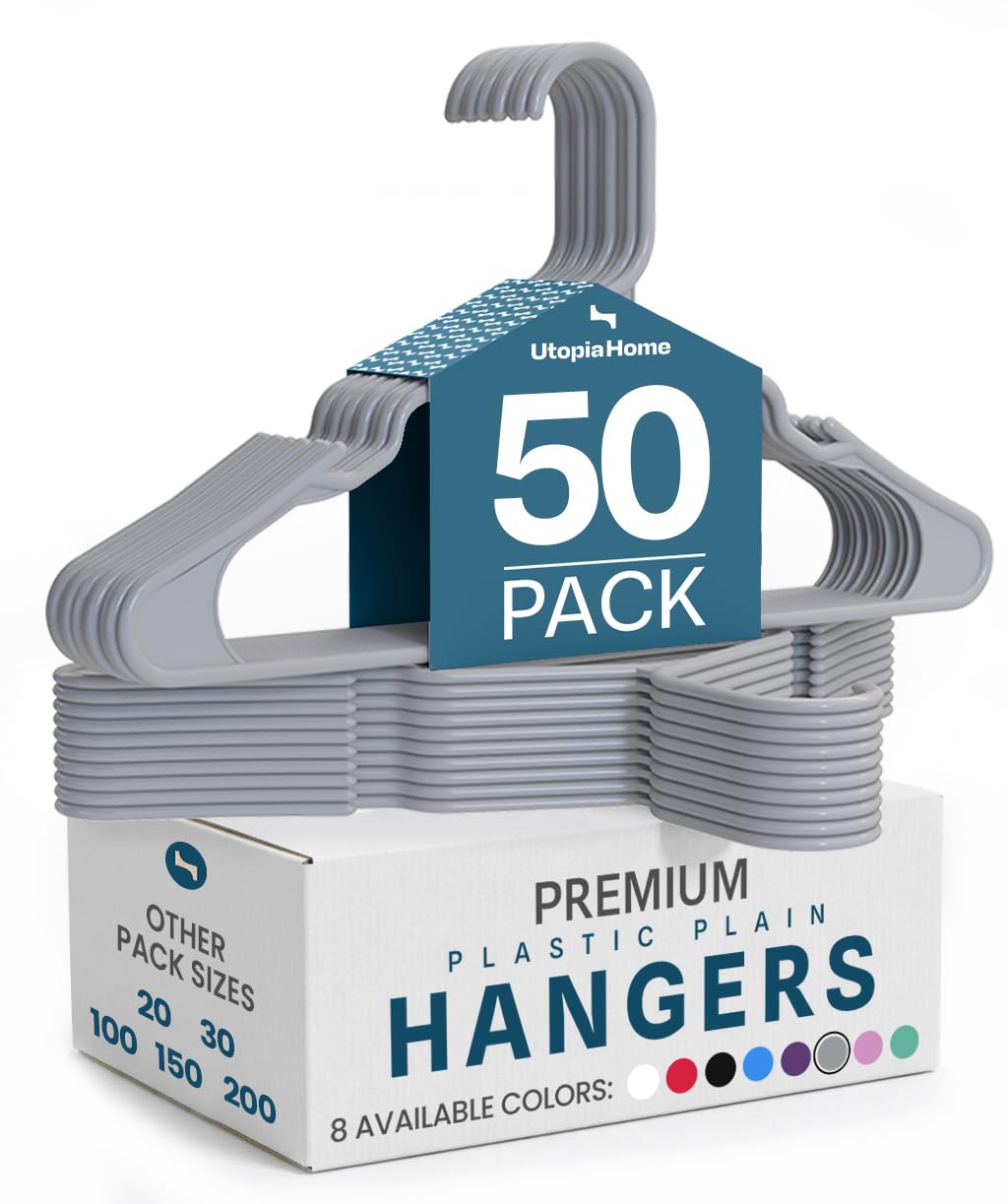 Utopia Home Plastic Hangers 50 Pack – Space Saving Clothes Hanger White
