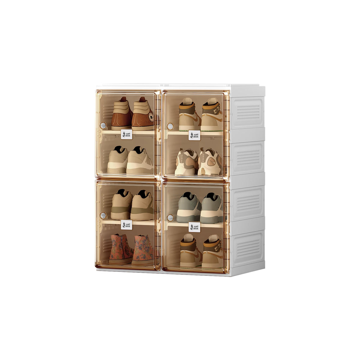 ANTBOX Shoe Organizer Storage Box, Portable Folding Shoe Rack For Closet With Magnetic Clear Door,Large Sneaker Cabinet Bins All-in-one Sturdy Easy Assembly 4 Layers-8 Grids