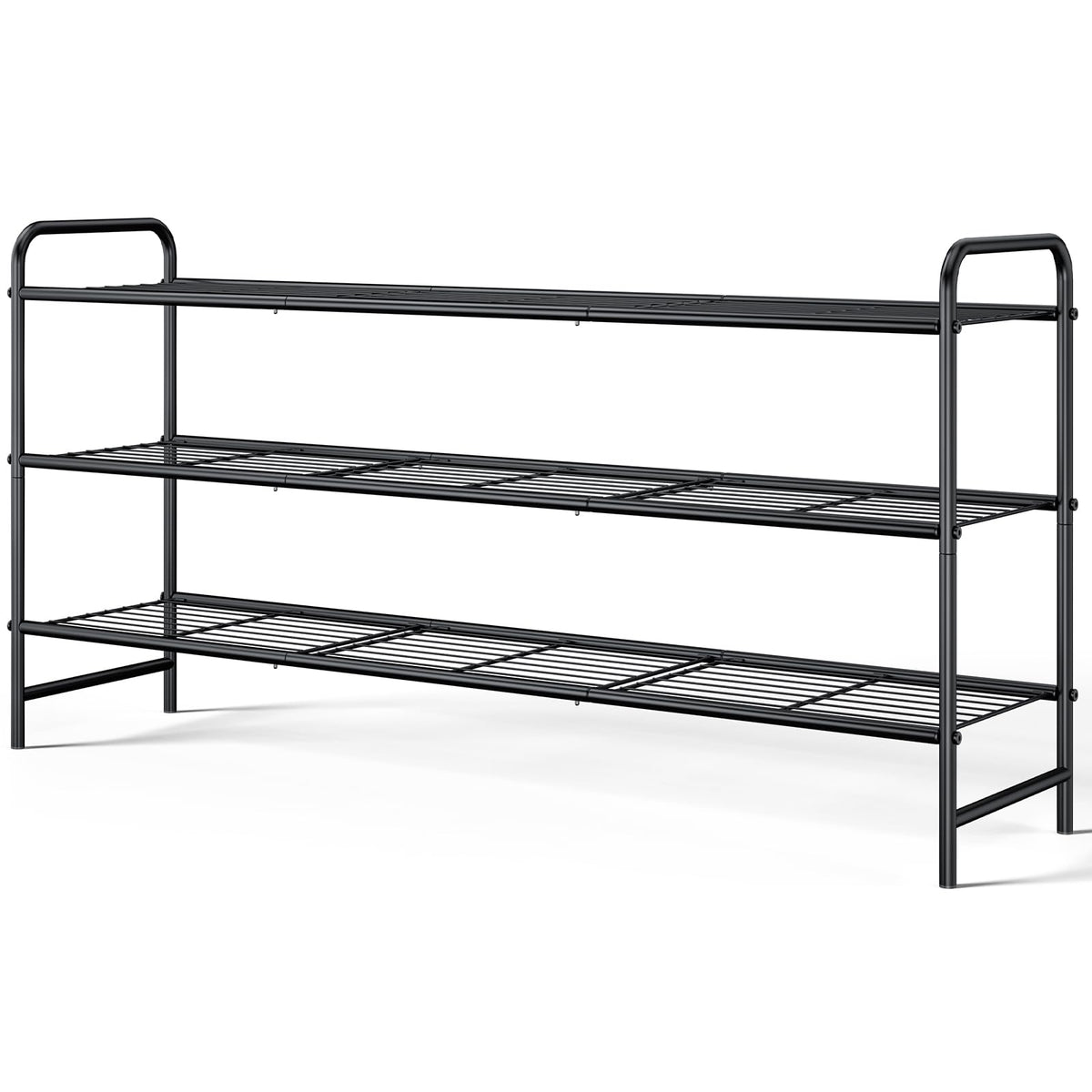 Kitsure Stainless Steel Shoe Rack Organizer, 25.6" Wide - 3 Tier, Black