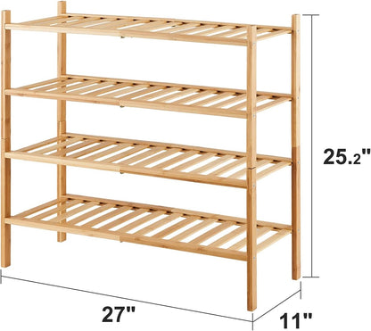 viewcare 4-Tier Bamboo Shoe Rack for Entryway, Stackable | Foldable | Natural, Shoe Organizer for Hallway Closet, Free Standing Shoe Racks for Indoor Outdoor