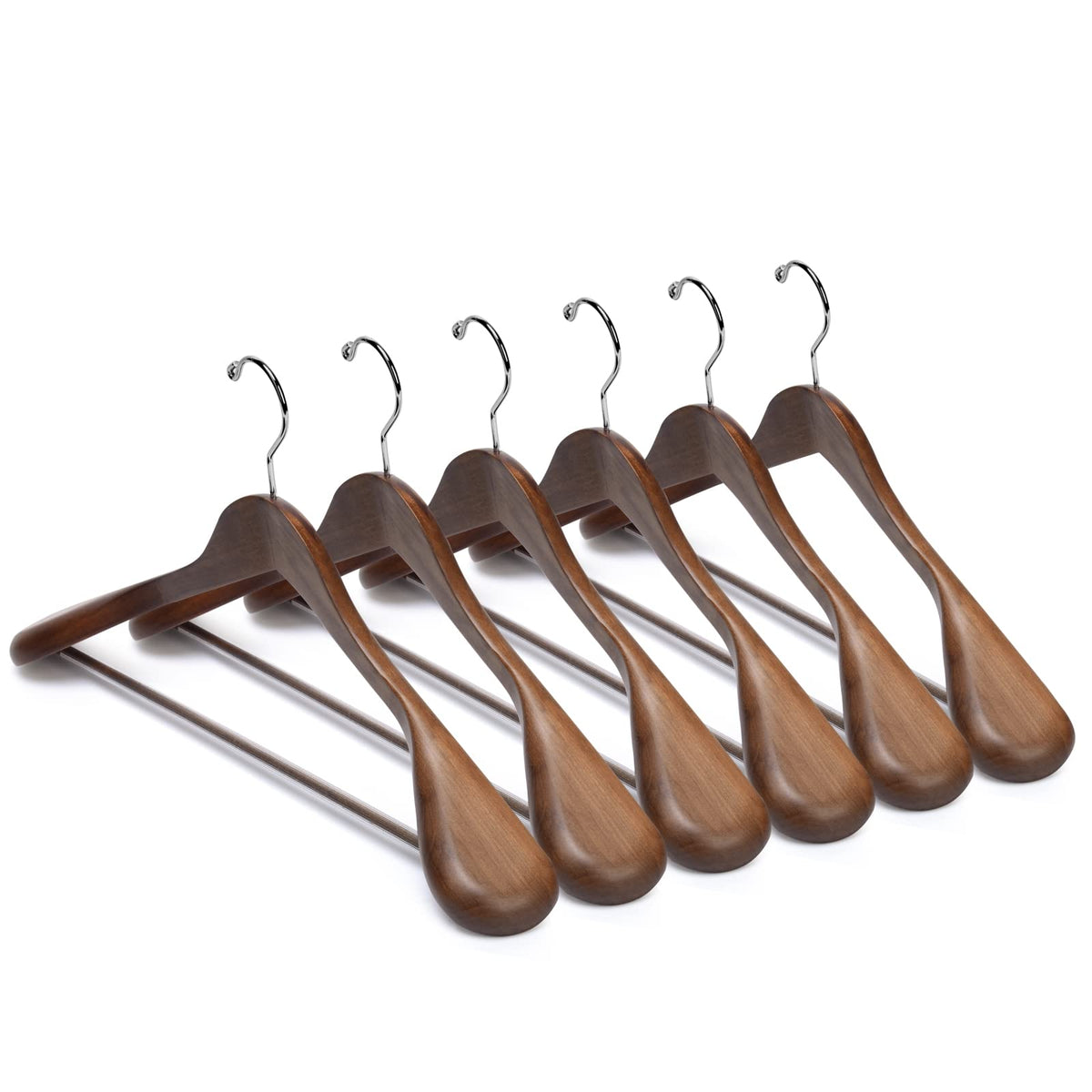Nature Smile Luxury Natural Wooden Suit Hangers - 12 Pack - Wood Coat Hangers,Jacket Outerwear Shirt Hangers,Glossy Finish with Extra-Wide Shoulder, 360 Degree Swivel Hooks & Anti-Slip Bar with Screw