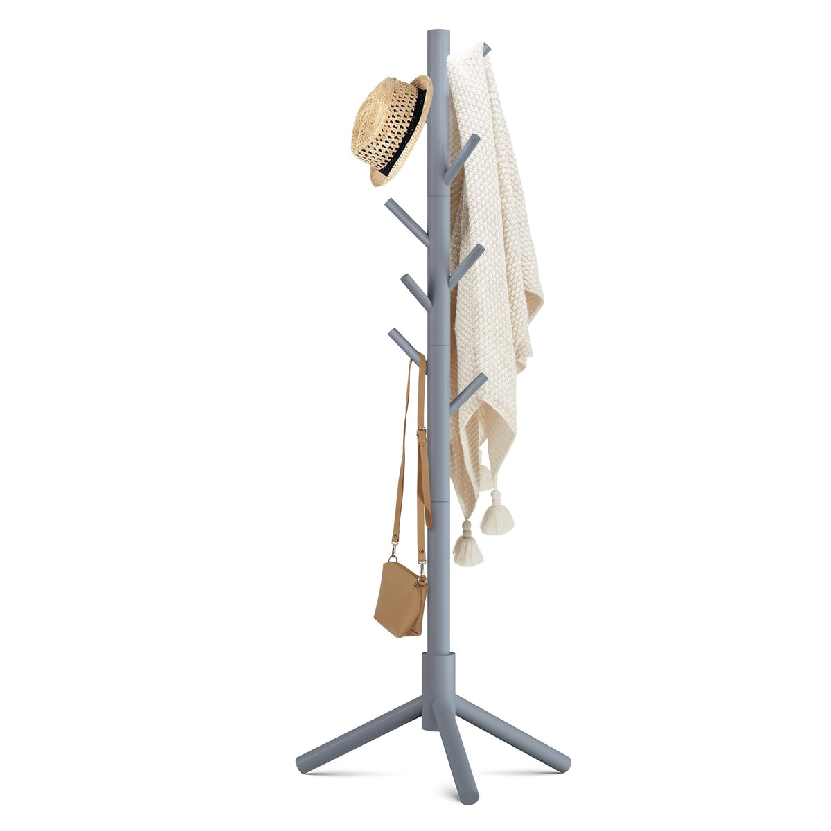 Haddockway 3 Adjustable Freestanding Wooden Coat Rack Stand 8 Hooks,Hallway