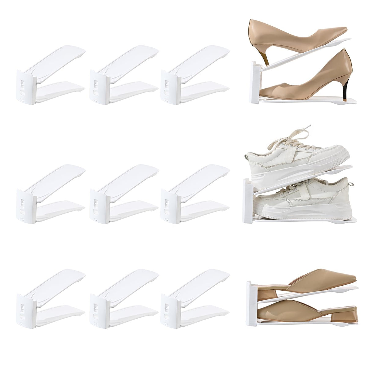 12 Pack Shoe Slots Organizer Adjustable Level Shoe Stacker Holder Storage Space Saving Sneakers Display Tray Rack for Closet
