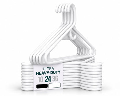 Ultra Heavy Duty Plastic Clothes Hangers – White Strong Durable Coat & Suit Hangers – Thick Plastic Closet Organizer Hangers 24 Pack