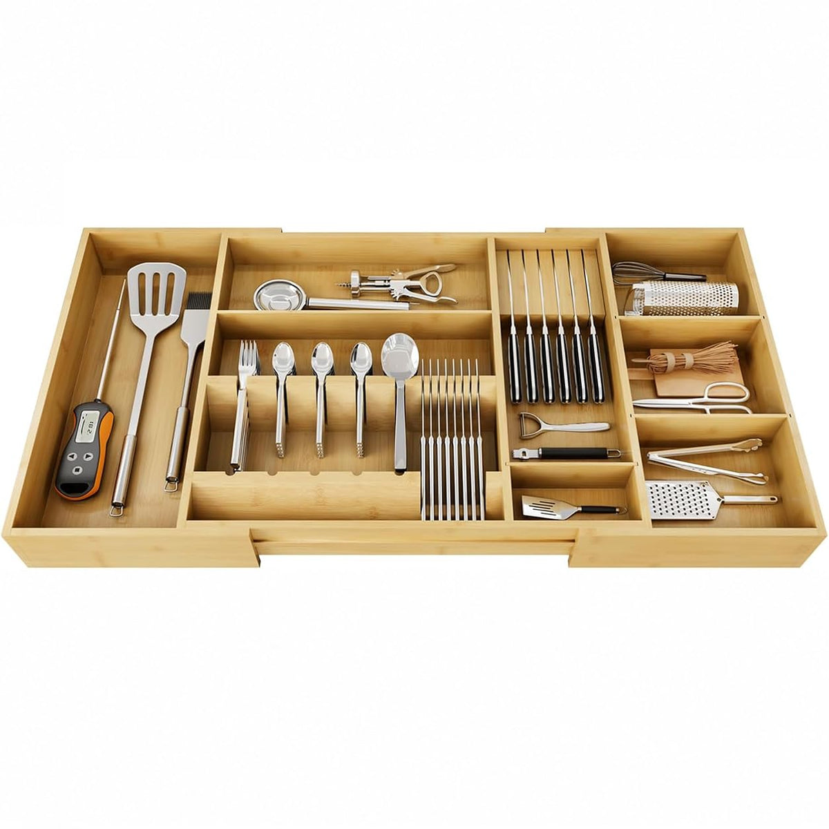 Bamboo Expandable Kitchen Drawer Organizer, 17.7-29.5 in,Natural