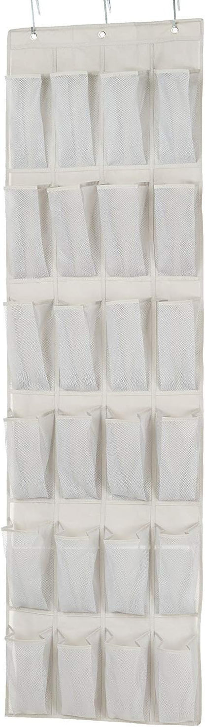 Amazon Basics 24 Medium Mesh Pocket Over-the-Door Hanging Shoe Organizer, Space Saving Shoe Storage, Light Grey