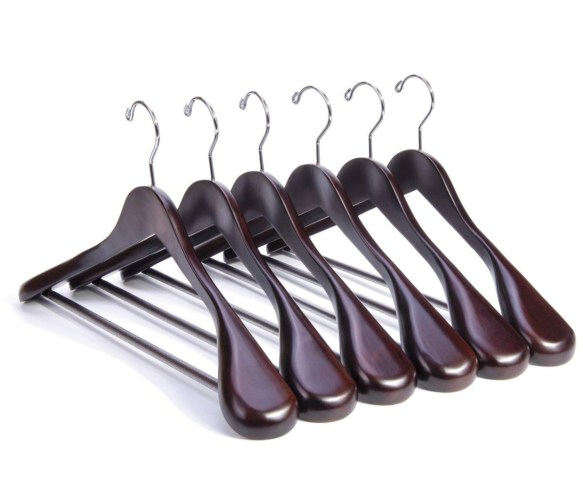 Nature Smile Luxury Natural Wooden Suit Hangers - 12 Pack - Wood Coat Hangers,Jacket Outerwear Shirt Hangers,Glossy Finish with Extra-Wide Shoulder, 360 Degree Swivel Hooks & Anti-Slip Bar with Screw