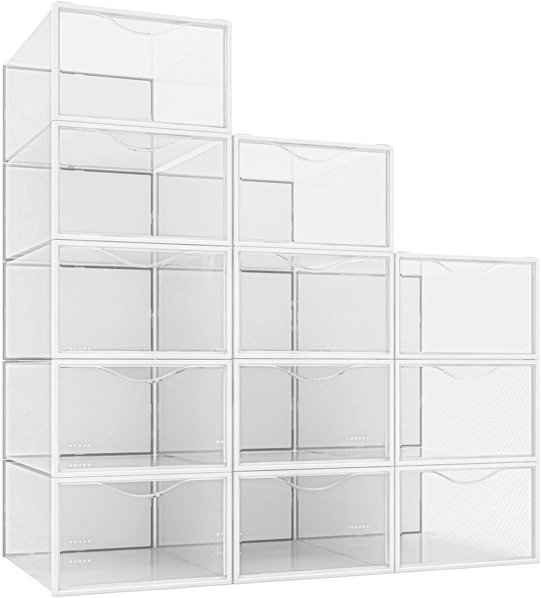 Seseno 12 Pack Shoe Storage Bins, Clear Plastic Stackable Shoe Organizer for Closet, Space Saving Foldable Shoe Rack, Shoe Box Sneaker Holder Container