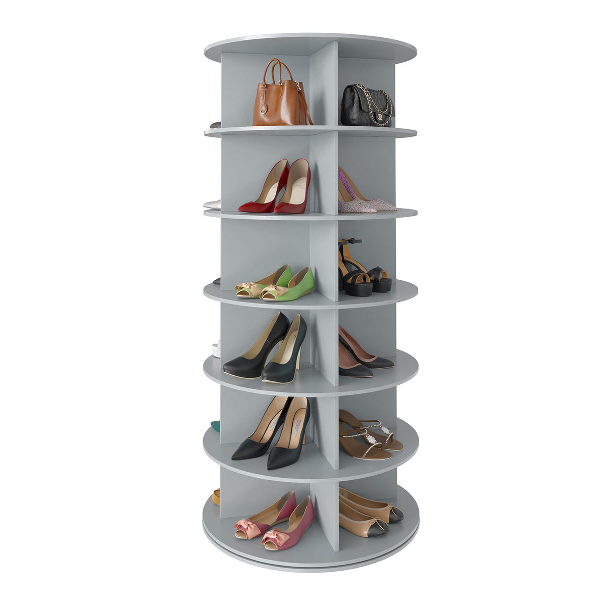 SpaceAid 7 Tier Rotating Shoe Rack Tower, Spinning Shoe Display Lazy Susan, Revolving 360 Shoe Rack Storage Round Carousel, Vertical Handbag Rotate Shoes Closet Organization (7-Tier White)