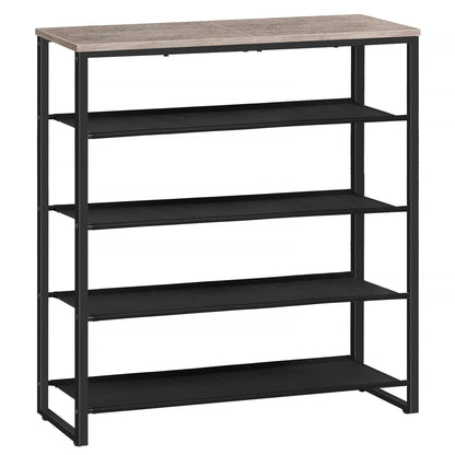 HOOBRO Shoe Rack, 4 Tier Shoe Storage Organizer with 3 Oxford Fabric Shelves and Top Panel, Holds 12-16 Pairs of Shoes for Entryway and Closet, Industrial, Rustic Brown BF47XJ01G1