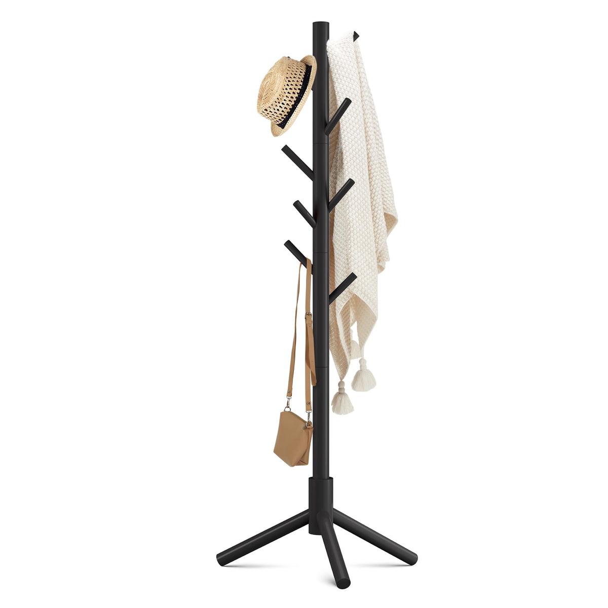 Haddockway 3 Adjustable Freestanding Wooden Coat Rack Stand 8 Hooks,Hallway