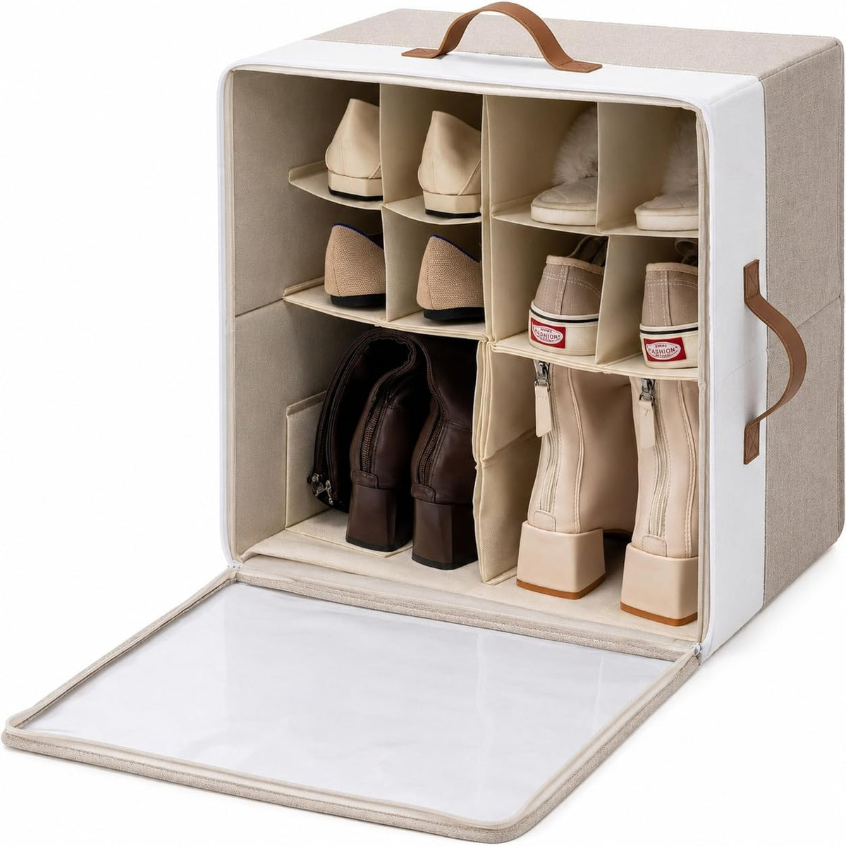 StorageWorks 24-Pair Large Shoe Storage Box, Adjustable Dividers, Taupe