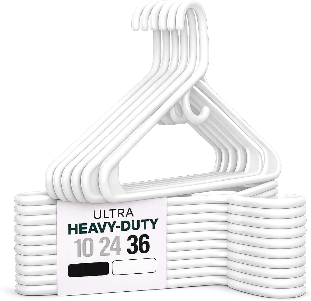 Ultra Heavy Duty Plastic Clothes Hangers – White Strong Durable Coat & Suit Hangers – Thick Plastic Closet Organizer Hangers 24 Pack