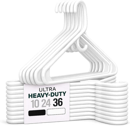 Ultra Heavy Duty Plastic Clothes Hangers – White Strong Durable Coat & Suit Hangers – Thick Plastic Closet Organizer Hangers 24 Pack
