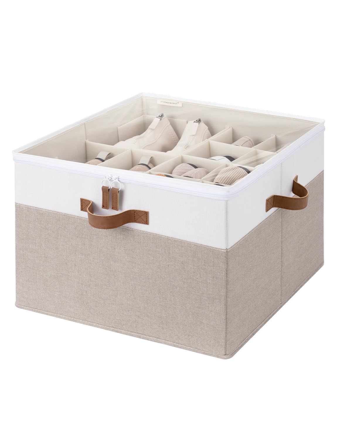 StorageWorks 24-Pair Large Shoe Storage Box, Adjustable Dividers, Taupe