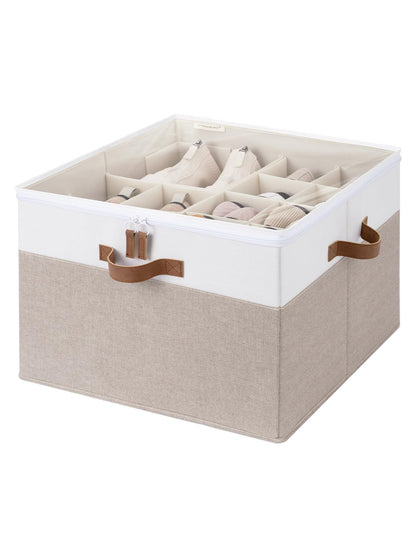 StorageWorks 24-Pair Large Shoe Storage Box, Adjustable Dividers, Taupe