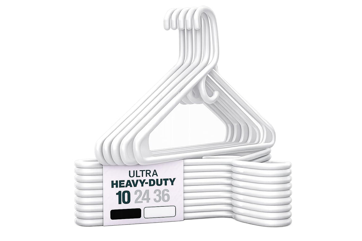 Ultra Heavy Duty Plastic Clothes Hangers – White Strong Durable Coat & Suit Hangers – Thick Plastic Closet Organizer Hangers 24 Pack