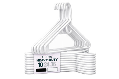 Ultra Heavy Duty Plastic Clothes Hangers – White Strong Durable Coat & Suit Hangers – Thick Plastic Closet Organizer Hangers 24 Pack