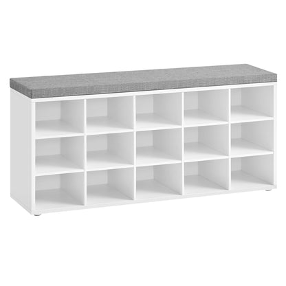 VASAGLE Shoe Bench with Cushion, 15 Compartments, 11.8 x 41.3 x 18.9 Inches