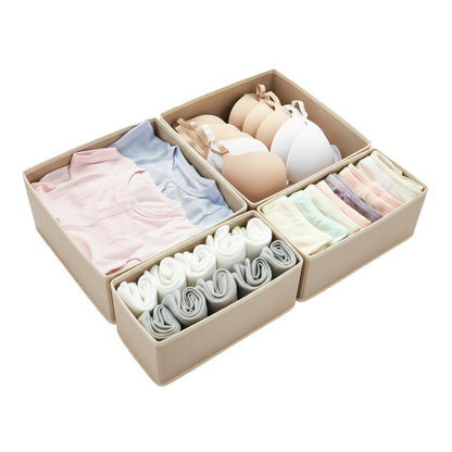 Drawer Organizer for Clothes & Underwear - 4-Pack Fabric Storage Bins with Zipper Bottom | Bra Drawer Organizer & Sock Organizer for Dresser - Foldable Baby Clothes Organizer Set, Grey