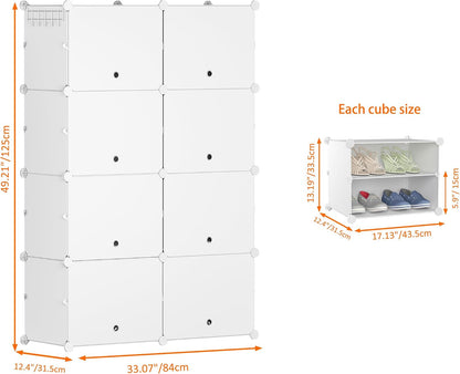 HOMIDEC Shoe Rack Organizer 32 Pair Modular Shoe Storage Cabinet for Closet