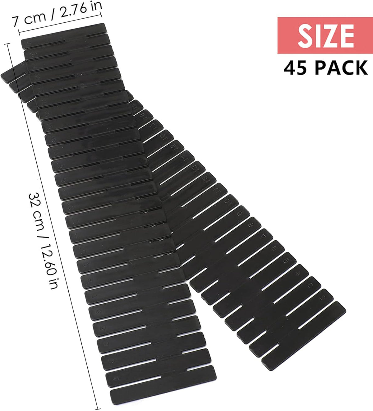45 Pack Drawer Dividers, Plastic Adjustable Drawer Storage Organizer for Tidying Clutter Socks, Underwear, Makeup, Kitchen, Dresser Black