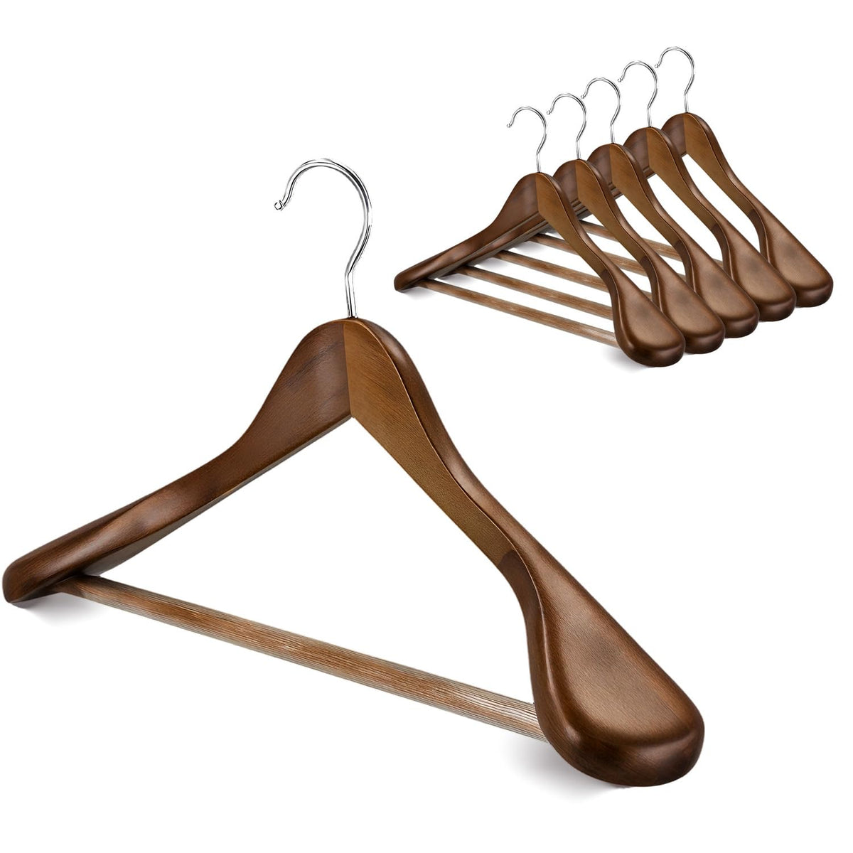 Premium Wooden Hangers 6-Pack – Wide Shoulder Non-Slip & Shatter-Resistant Design for Coats, Jackets & Suits | 360° Rotating Closet Organizers | Durable & Space-Saving (Vintage Wood)