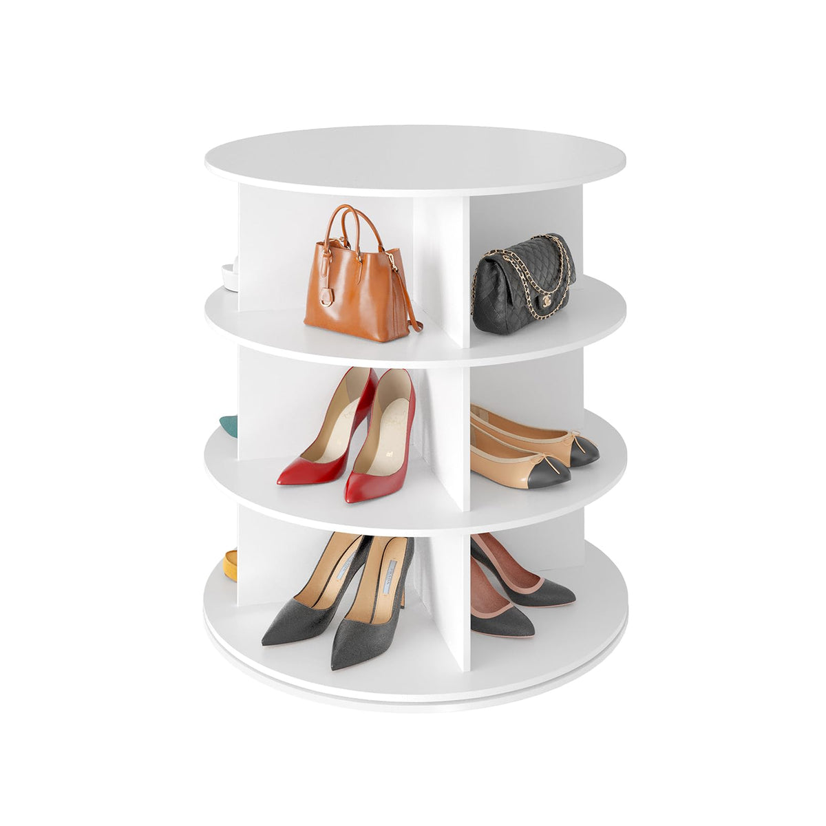 SpaceAid 7 Tier Rotating Shoe Rack Tower, Spinning Shoe Display Lazy Susan, Revolving 360 Shoe Rack Storage Round Carousel, Vertical Handbag Rotate Shoes Closet Organization (7-Tier White)
