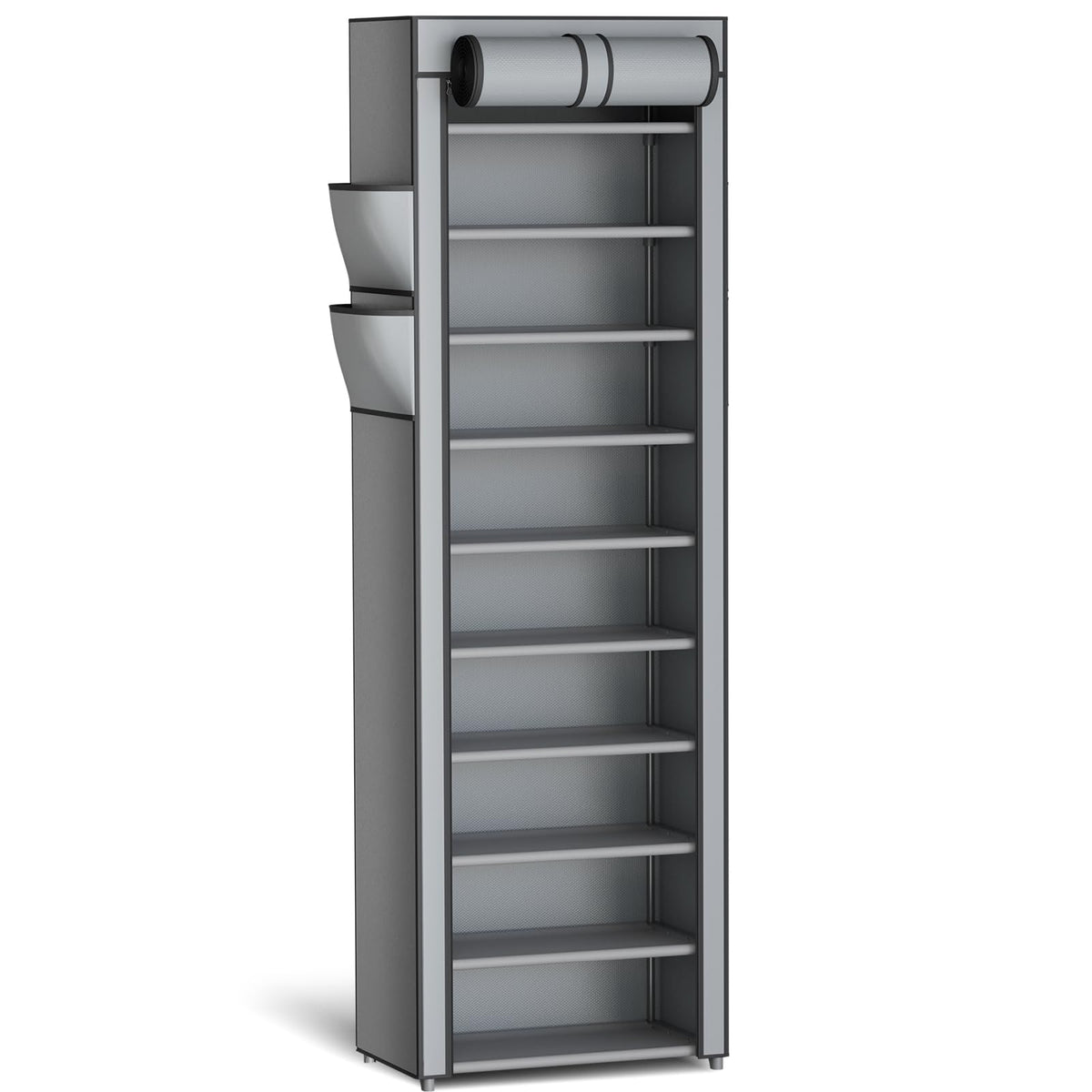 Kitsure 10-Tier Shoe Rack with Cover, Vertical Shelf, 17.5" Wide, Black