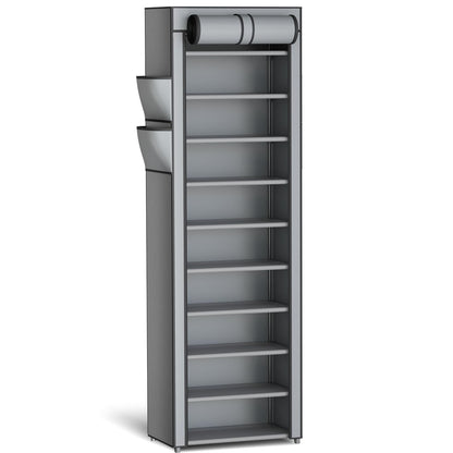 Kitsure 10-Tier Shoe Rack with Cover, Vertical Shelf, 17.5" Wide, Black