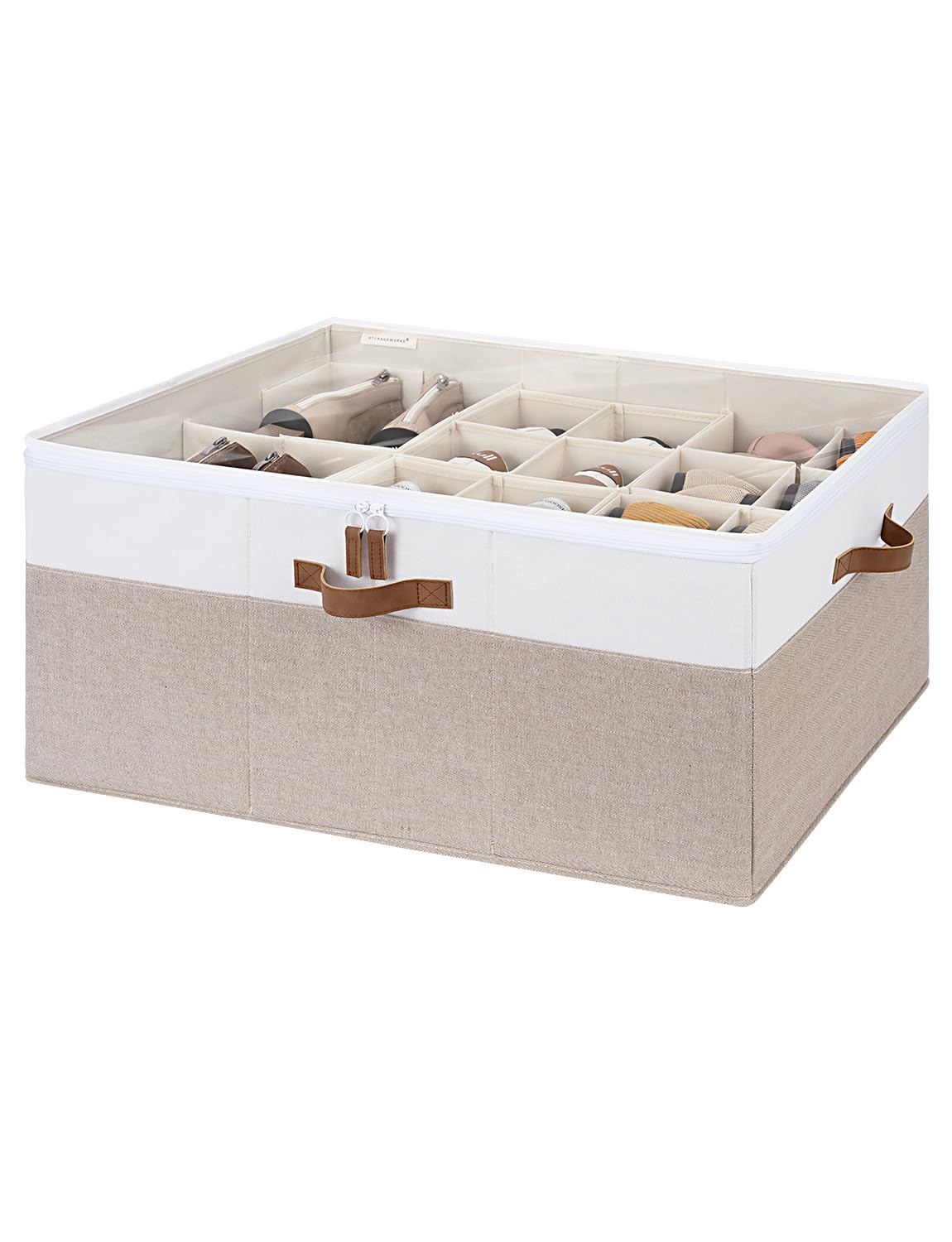 StorageWorks 24-Pair Large Shoe Storage Box, Adjustable Dividers, Taupe
