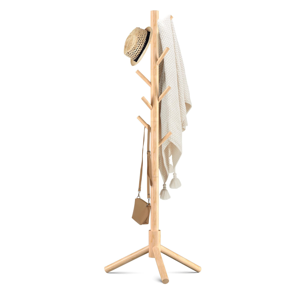 Haddockway 3 Adjustable Freestanding Wooden Coat Rack Stand 8 Hooks,Hallway