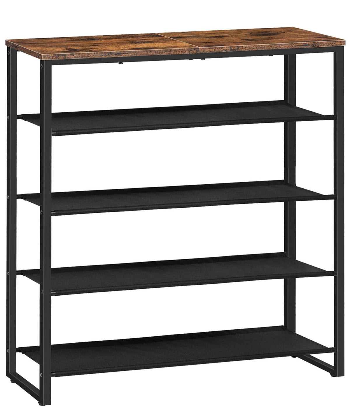 HOOBRO Shoe Rack, 4 Tier Shoe Storage Organizer with 3 Oxford Fabric Shelves and Top Panel, Holds 12-16 Pairs of Shoes for Entryway and Closet, Industrial, Rustic Brown BF47XJ01G1
